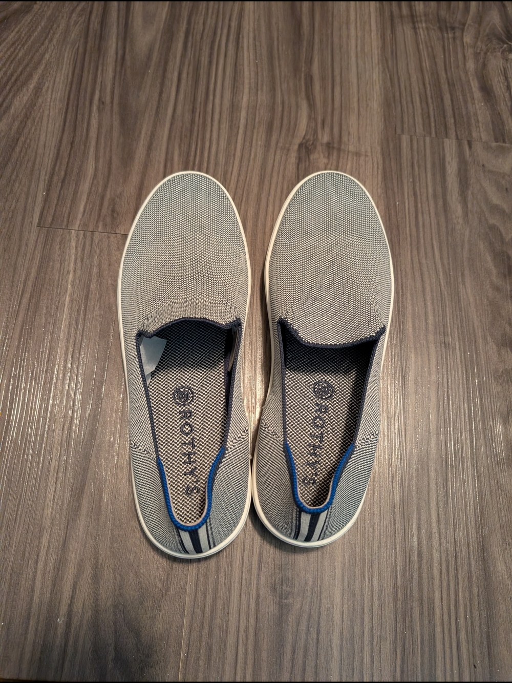 Rothy's Casual Slip-On Sneakers Women's 10.5 Shoes in White and Navy Blue